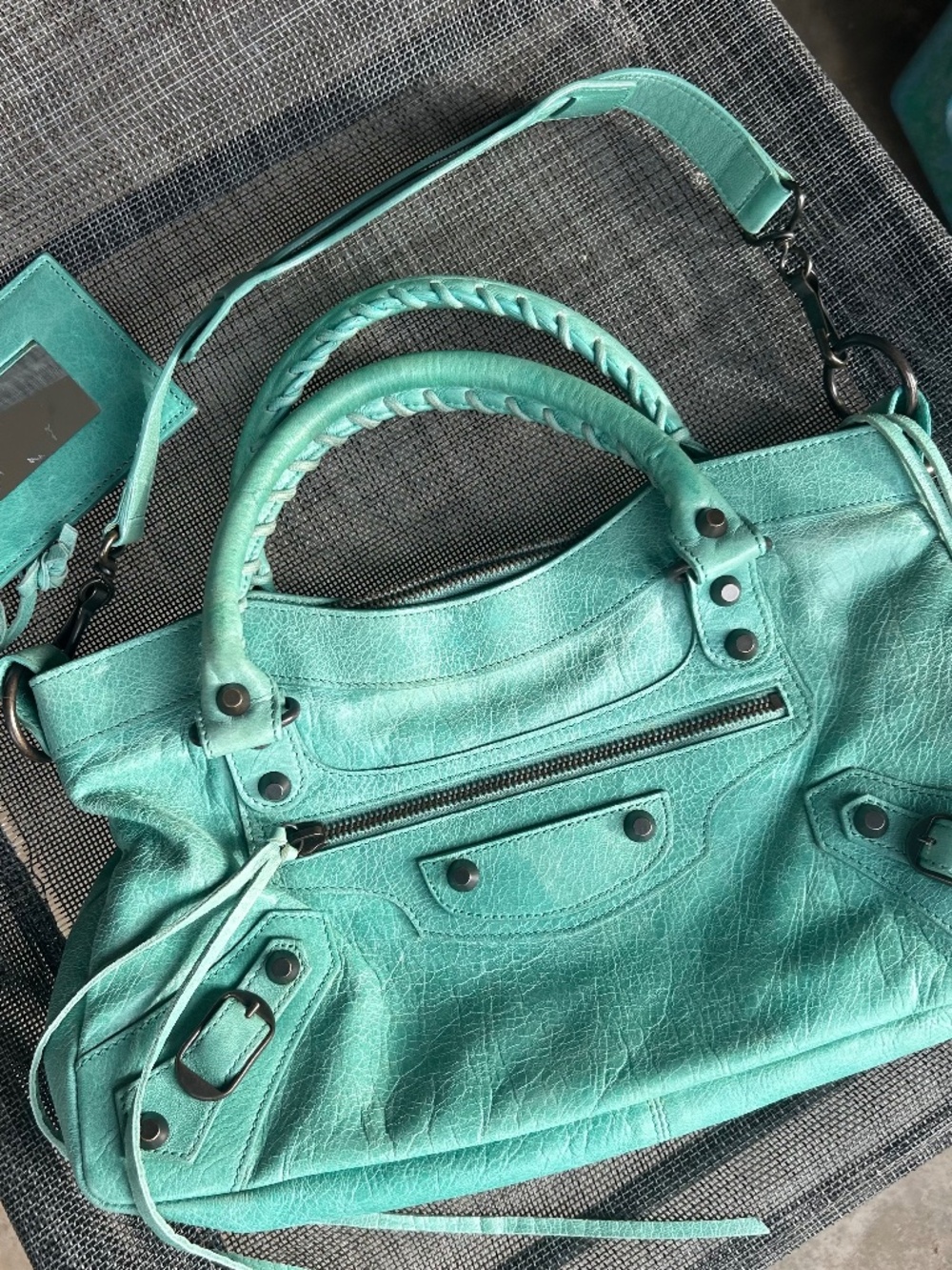Vintage Balenciaga First Bag in “Papete” / turquoise.
